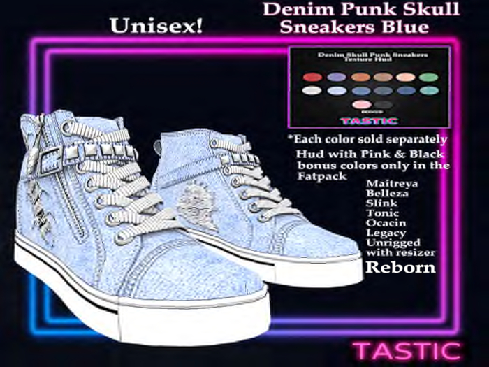 Second Life Marketplace TasticDenim Skull Punk Sneakers Blue Reborn